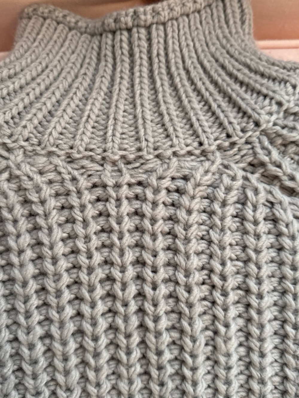 H&M Ribbed Cowl Turtleneck Sweater in Light Taupe